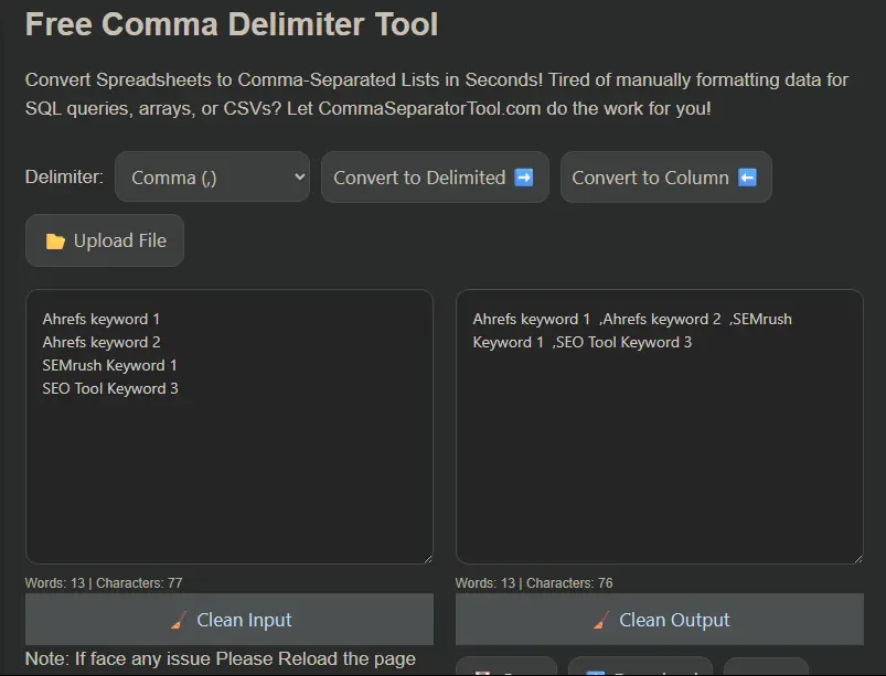 Secret Formula SEO Experts Use to Format Data Fast In 2025 7 Comma Separator Tool Screen shot